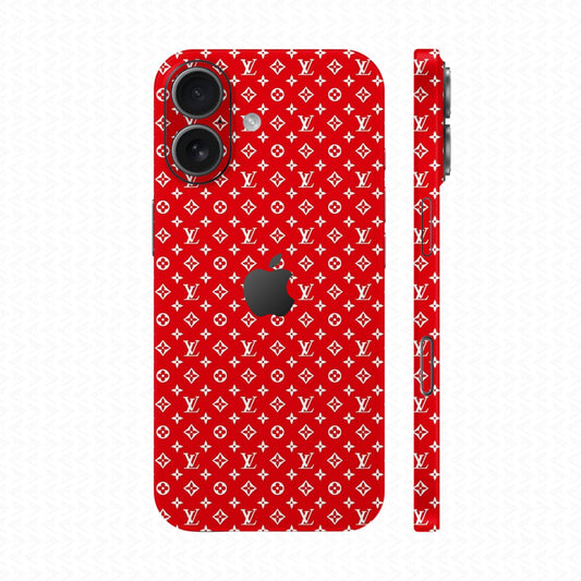 Dán Skin IPhone 17 Series Vân Nổi LV Đỏ Trắng | UVPT16
