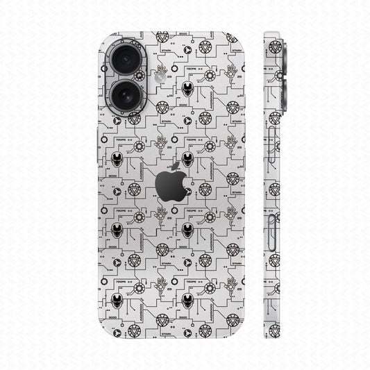 Dán Skin IPhone 17 Series Vân Nổi Iron Man Trắng | UVPT17