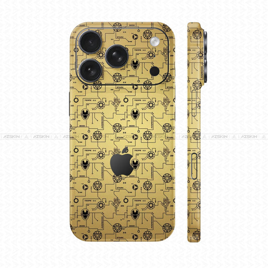 Dán Skin IPhone 17 Series Vân Nổi Iron Man Vàng Đồng | UVPT17