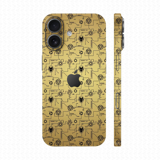 Dán Skin IPhone 17 Series Vân Nổi Iron Man Vàng Đồng | UVPT17