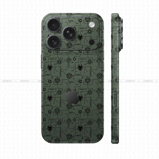 Dán Skin IPhone 17 Series Vân Nổi Iron Man Xanh Midnight | UVPT17
