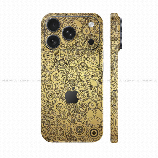 Dán Skin IPhone 17 Series Vân Nổi Động Cơ Vàng Đồng | UVPT18