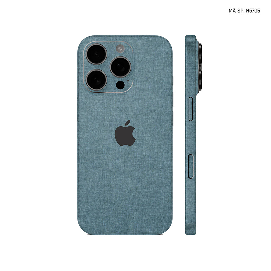 Miếng Dán Da IPhone 16 Series Vân Vải Xanh Cổ Vịt | H5706
