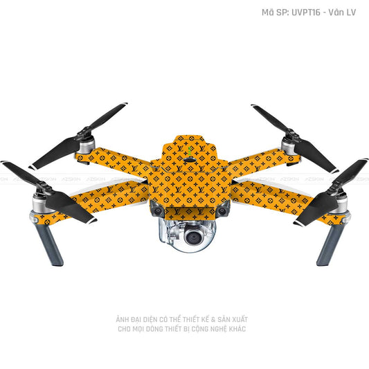 Dán Skin Flycam Vân Nổi LV Vàng Đen | UVPT16