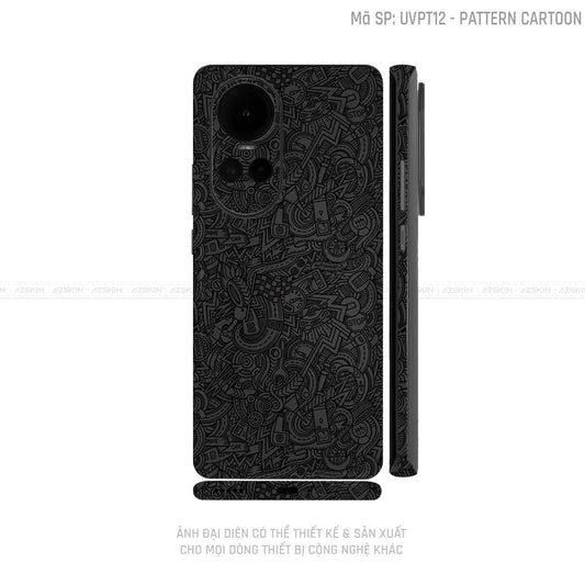 Dán Skin Điện Thoại OPPO Reno Series Vân Pattern Cartoon Đen | UVPT12
