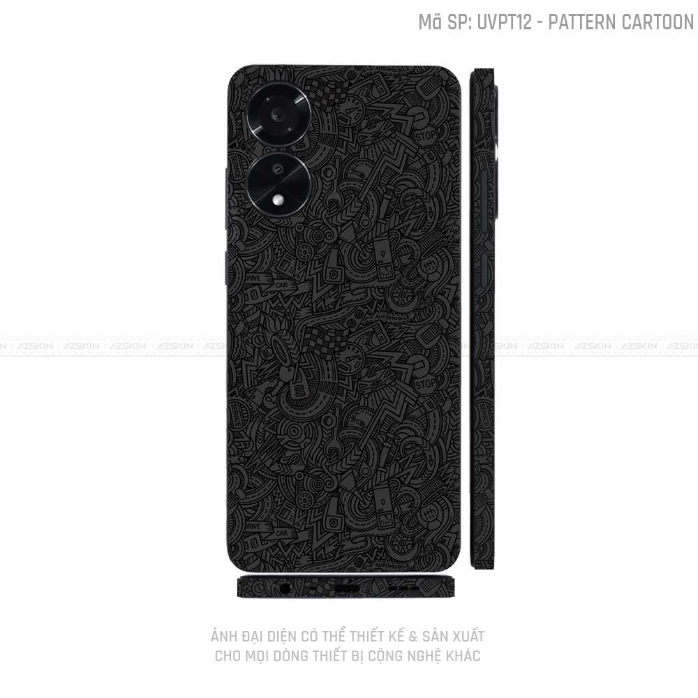 Miếng Dán Skin Điện Thoại OPPO A Series Vân Nổi Pattern Cartoon Đen | UVPT12
