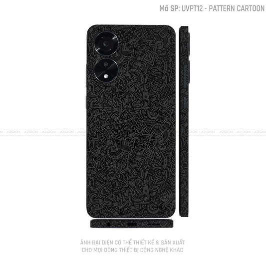 Miếng Dán Skin Điện Thoại OPPO A Series Vân Nổi Pattern Cartoon Đen | UVPT12