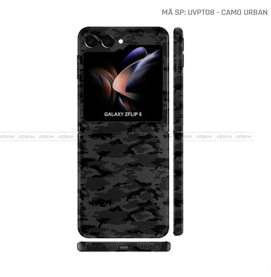 Dán Skin Galaxy Z Flip 7 Vân Nổi Camo Urban Đen | UVPT08