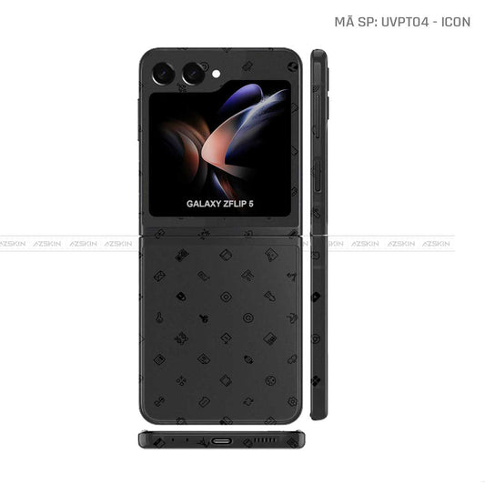 Dán Skin Galaxy Z Flip 7 Vân Nổi ICON Đen| UVPT04