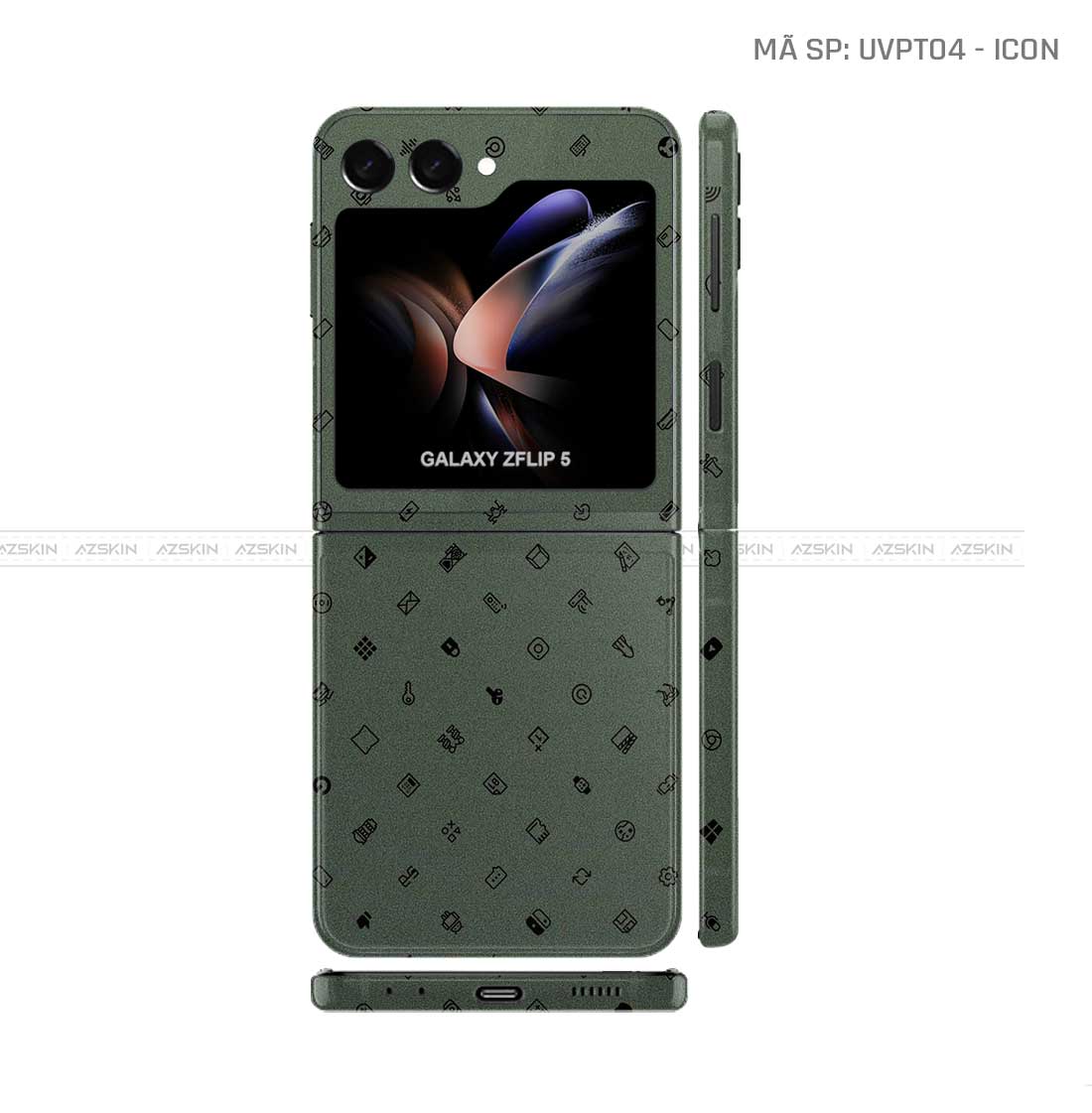 Dán Skin Galaxy Z Flip5 Vân Nổi ICON Xanh | UVPT04