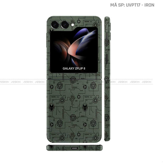 Dán Skin Galaxy Z Flip 7 Vân Nổi Pattern IRonman Xanh | UVPT17