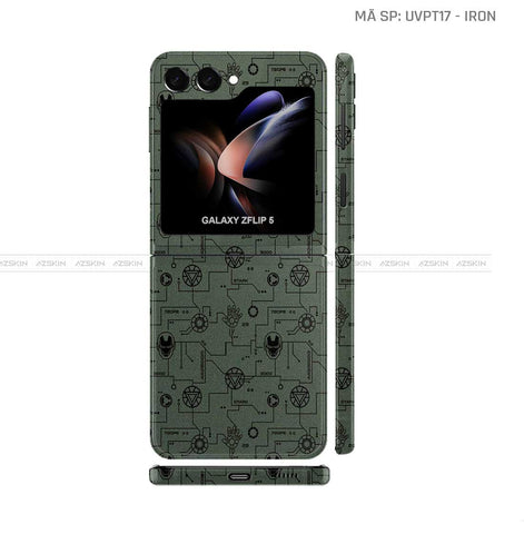 Dán Skin Galaxy Z Flip 6 Vân Nổi Pattern IRonman Xanh | UVPT17