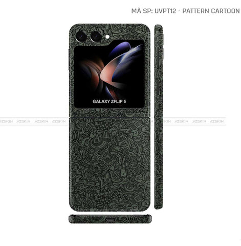 Dán Skin Galaxy Z Flip5 Vân Nổi Pattern Cartoon Xanh | UVPT12
