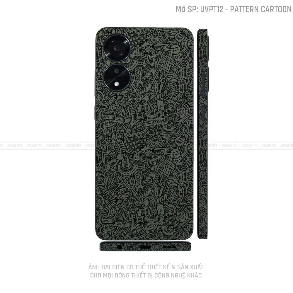 Miếng Dán Skin Điện Thoại OPPO A Series Vân Nổi Pattern Cartoon Xanh | UVPT12