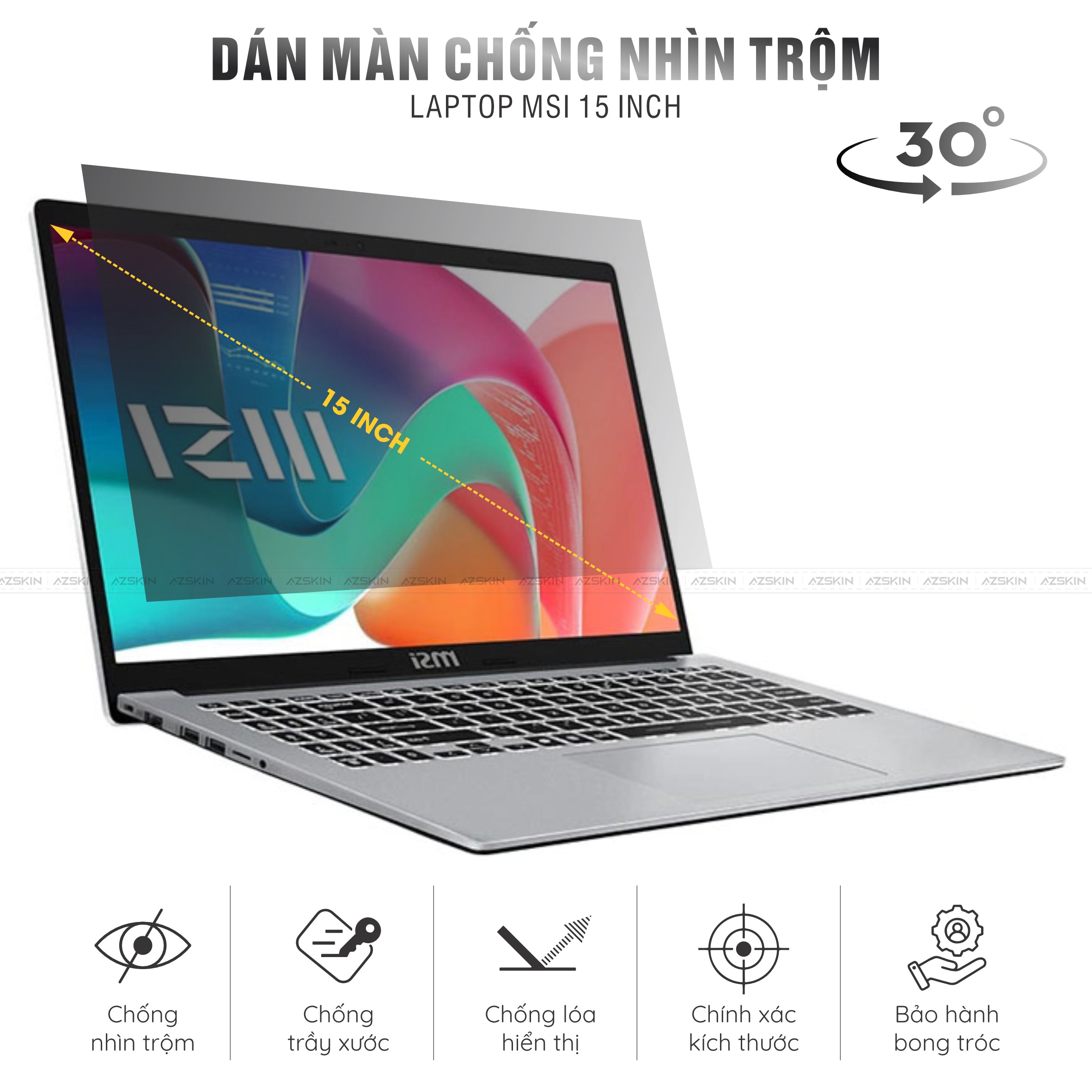 Miếng Dán Chống Nhìn Trộm Laptop MSI 15 inch