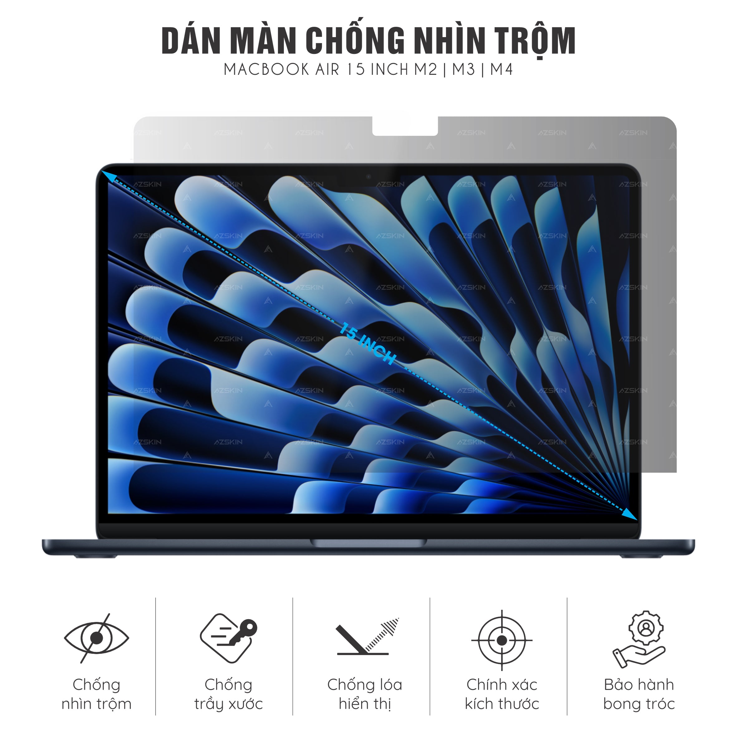 Miếng Dán Chống Nhìn Trộm Macbook Air 15 inch M2, M3, M4