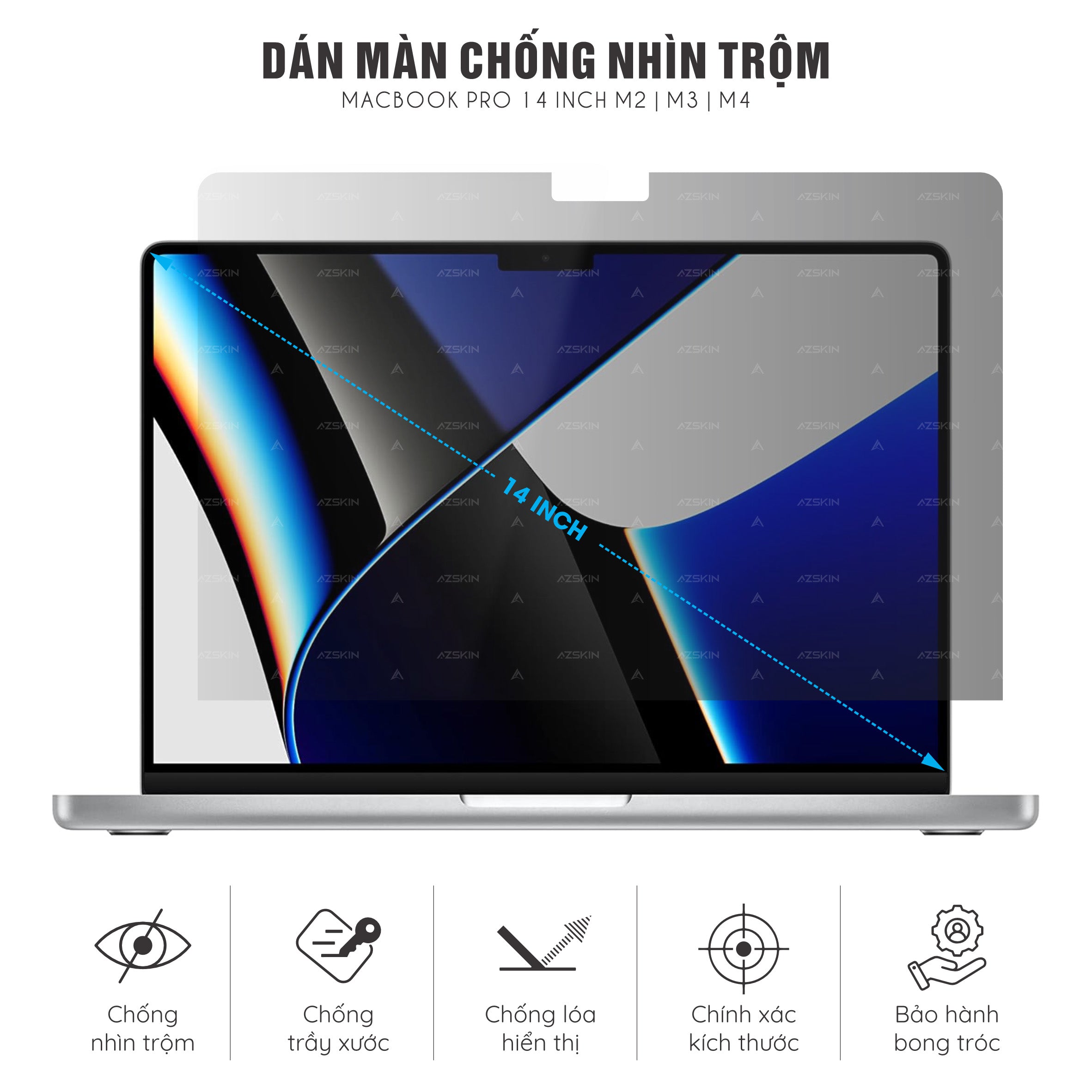 Miếng Dán Chống Nhìn Trộm Macbook Pro 14 inch M2, M3, M4
