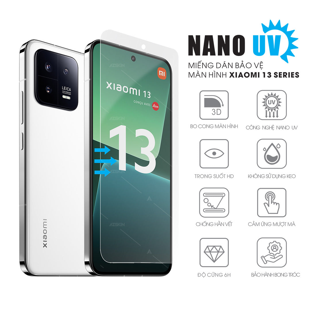 Miếng dán màn hình Nano UV cường lực cho Xiaomi 13, Xiaomi 13 Pro