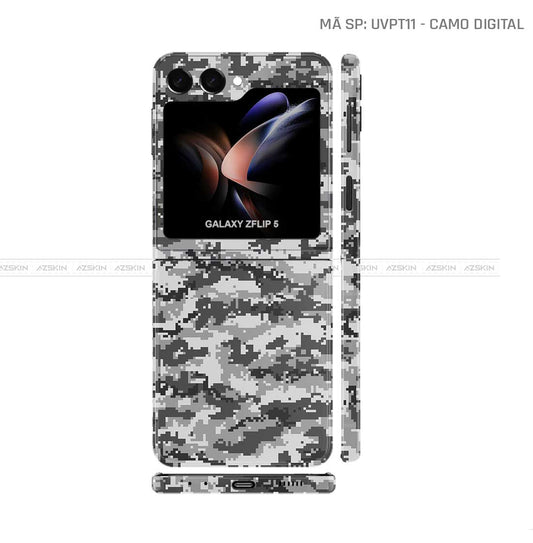 Dán Skin Galaxy Z Flip 7 Vân Camo Digital Xám | UVPT11
