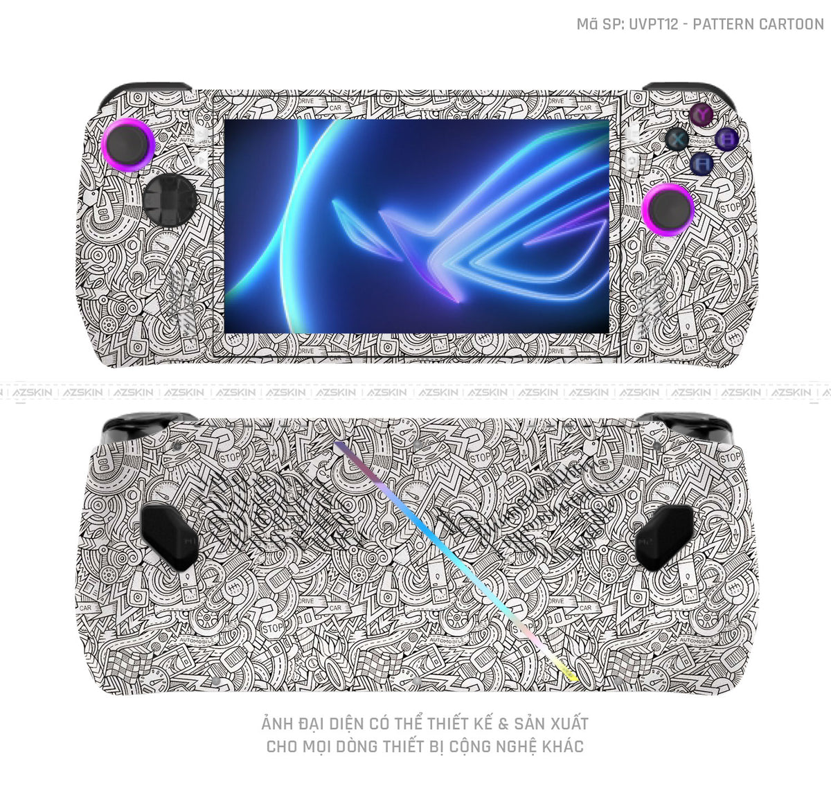 Dán Skin Máy Chơi Game Asus ROG Vân Pattern Cartoon Trắng | UVPT12