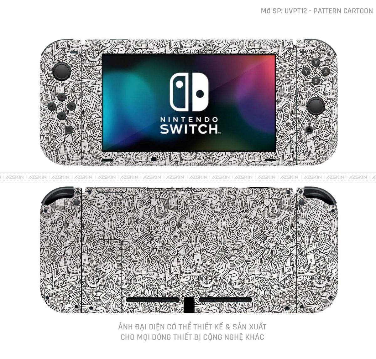 Dán Skin Máy Chơi Game Nintendo Switch Vân Pattern Cartoon Trắng | UVPT12