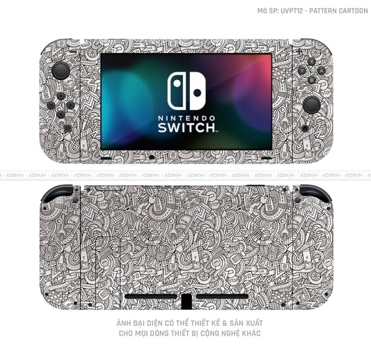 Dán Skin Máy Chơi Game Nintendo Switch Vân Pattern Cartoon Trắng | UVPT12