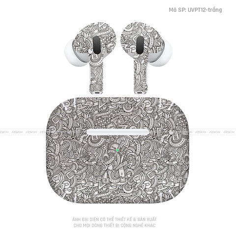 Dán Skin Tai Nghe Airpod Pro/ Pro 2 Pattern Cartoon Trắng| UVPT12