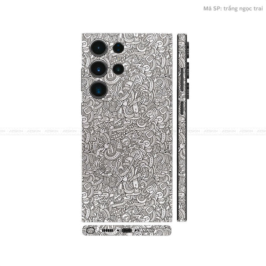 Dán Skin Galaxy S23 Series Vân Nổi Pattern Cartoon Trắng | UVPT12