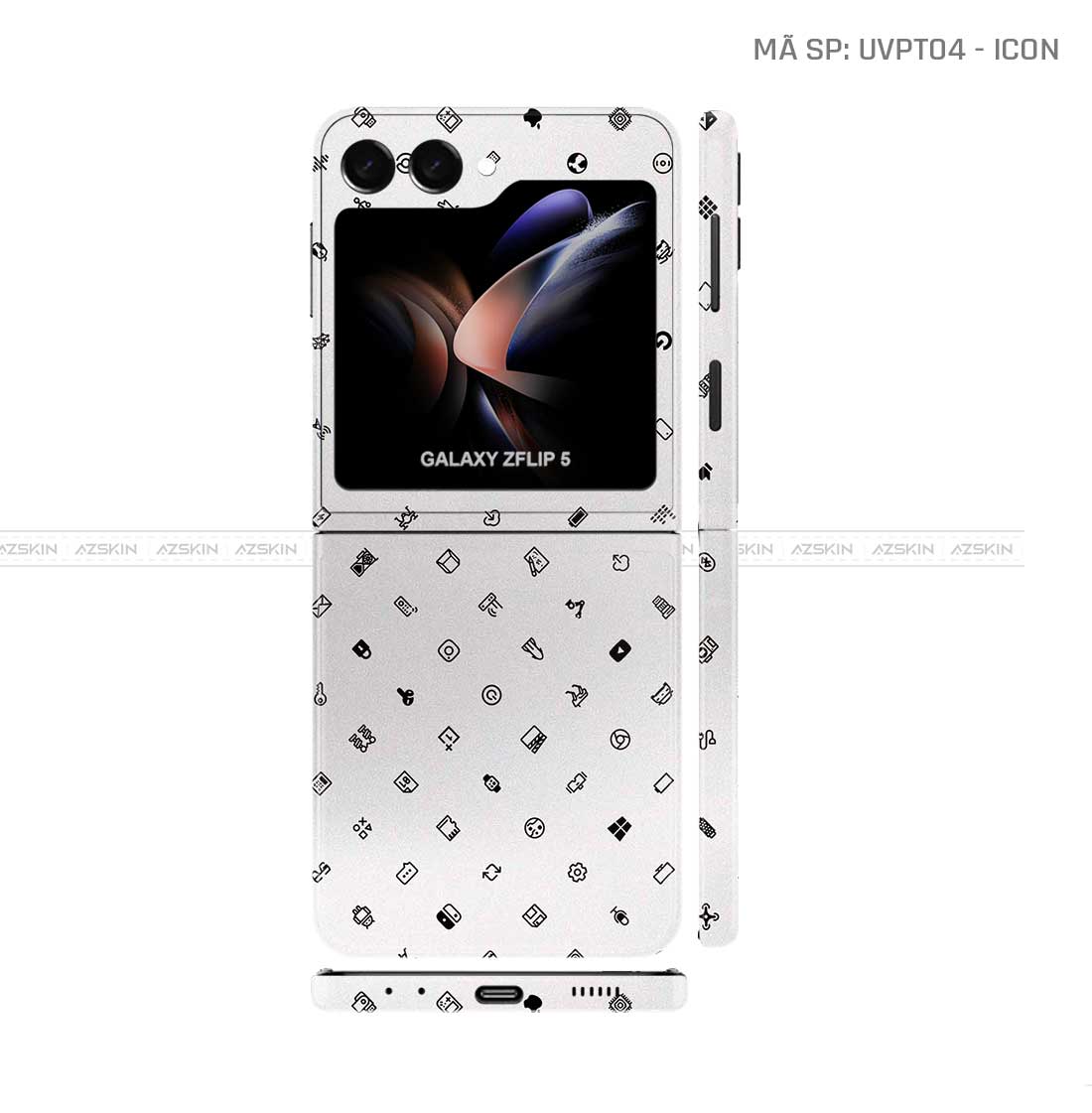 Dán Skin Galaxy Z Flip 6 Vân Nổi ICON Trắng | UVPT04