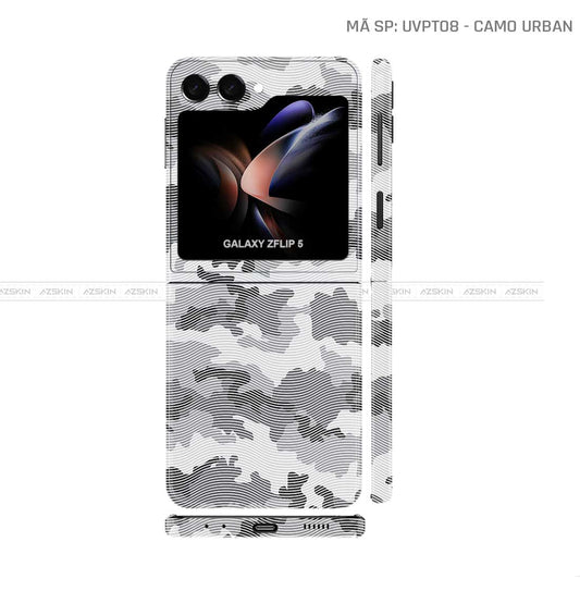 Dán Skin Galaxy Z Flip 7 Vân Nổi Camo Urban Trắng | UVPT08