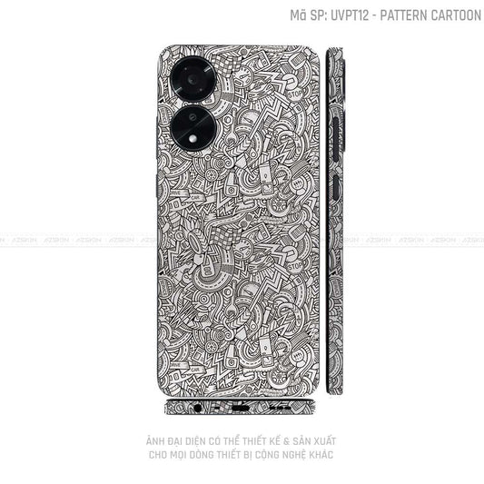 Miếng Dán Skin Điện Thoại OPPO A Series Vân Nổi Pattern Cartoon Trắng | UVPT12