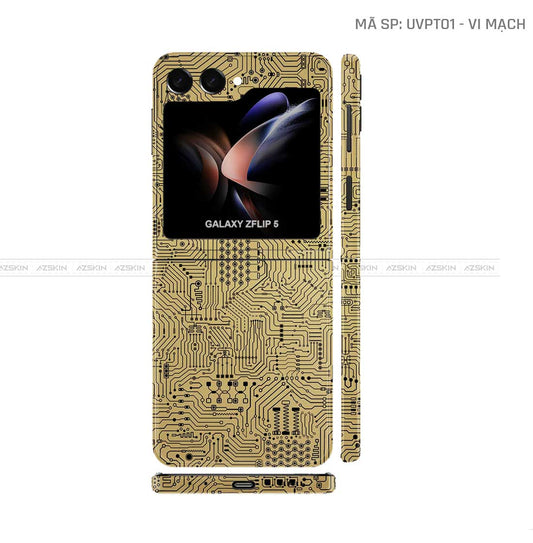 Dán Skin Galaxy Z Flip 7 Vân Nổi Vi Mạch Vàng Đồng | UVPT01