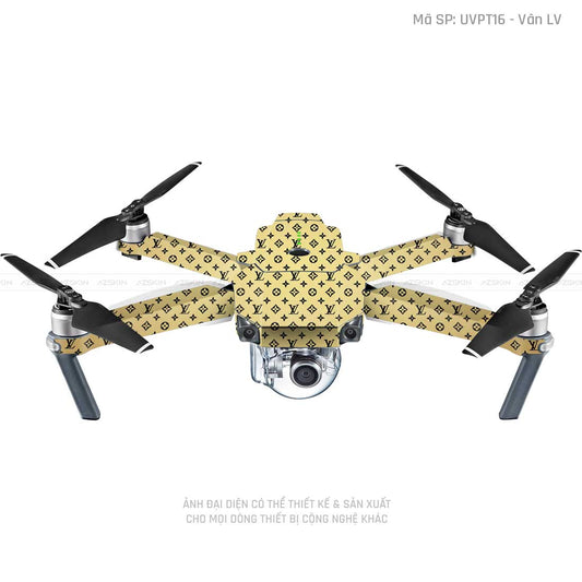 Dán Skin Flycam Vân Nổi LV Vàng Đồng Đen | UVPT16