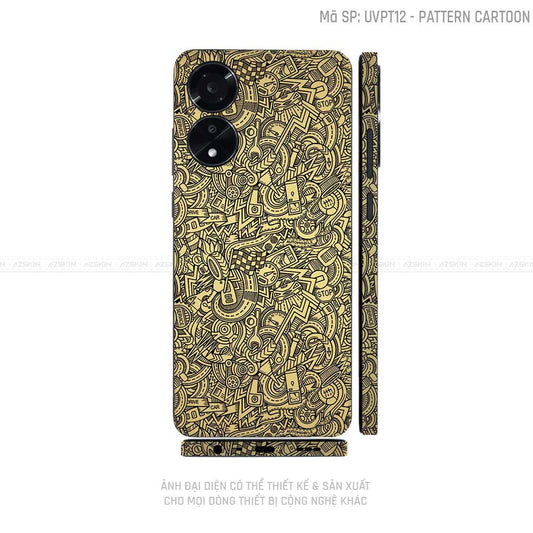 Miếng Dán Skin Điện Thoại OPPO A Series Vân Nổi Pattern Cartoon Vàng Đồng | UVPT12