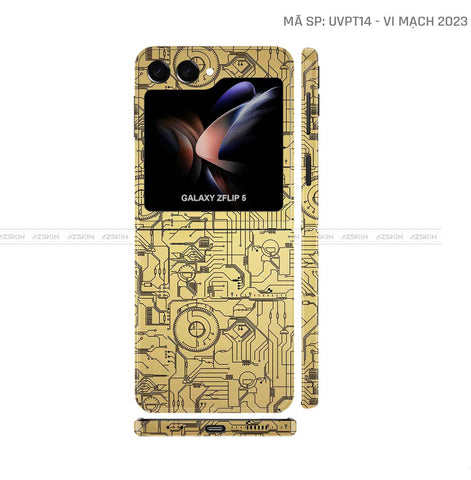 Dán Skin Galaxy Z Flip5 Vân Nổi Vi Mạch 2023 Vàng | UVPT14