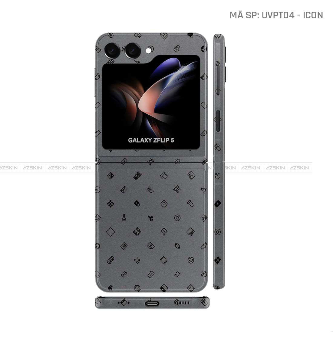 Dán Skin Galaxy Z Flip 6 Vân Nổi ICON Xám | UVPT04