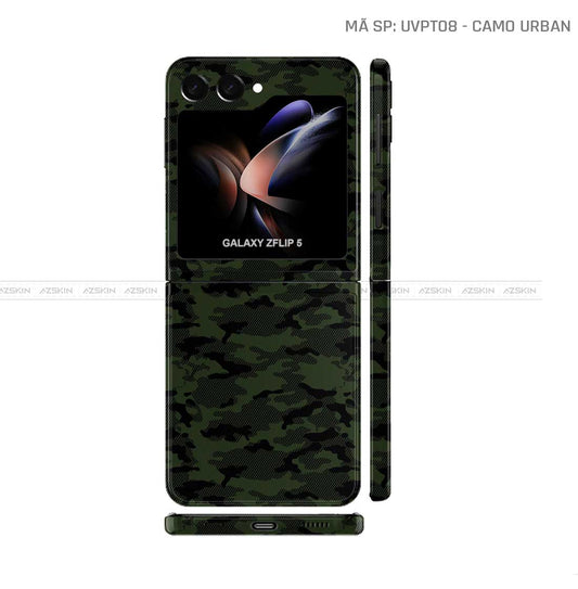 Dán Skin Galaxy Z Flip 7 Vân Nổi Camo Urban Xanh Rêu | UVPT08