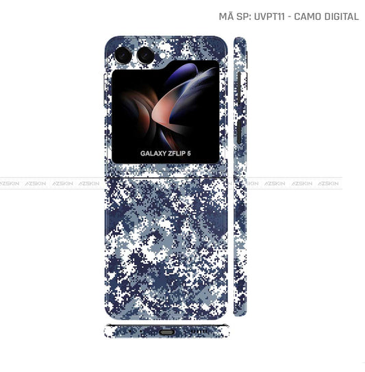 Dán Skin Galaxy Z Flip 7 Vân Camo Digital Xanh | UVPT11